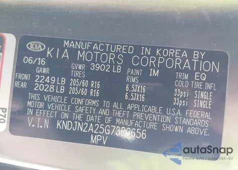 2016 Kia Soul из США, поврежденный, VIN KNDJN2A25G7389656